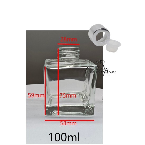Δοχείο για diffuser τετράγωνο βιδωτό 100ml (με καπάκι και τάπα)