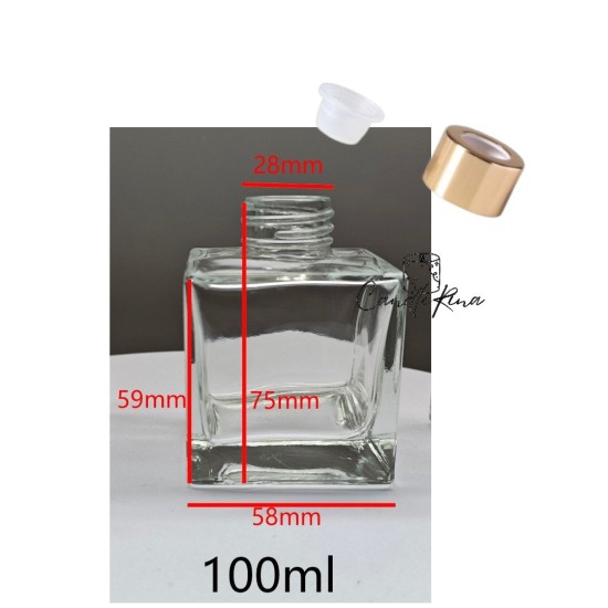 Δοχείο για diffuser τετράγωνο βιδωτό 100ml (με καπάκι και τάπα)