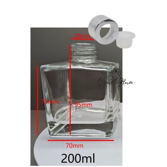 Δοχείο για diffuser τετράγωνο βιδωτό 200ml (με καπάκι και τάπα)