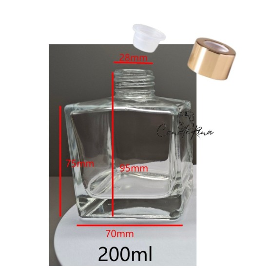 Δοχείο για diffuser τετράγωνο βιδωτό 200ml (με καπάκι και τάπα)