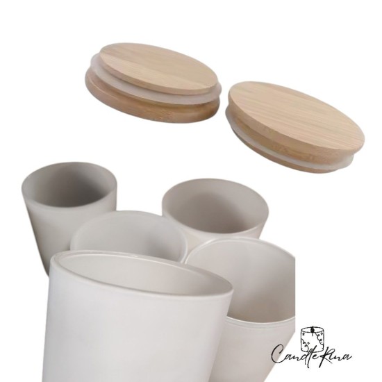 Ποτήρι άσπρο 315ml με καπάκι bamboo