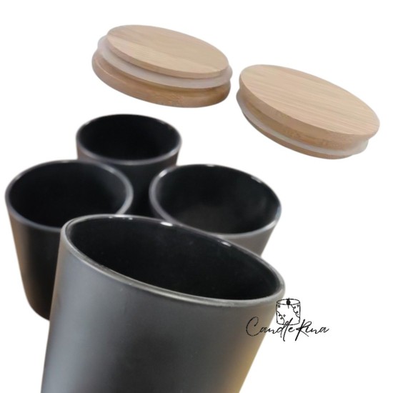 Ποτήρι μαύρο 315ml με καπάκι bamboo