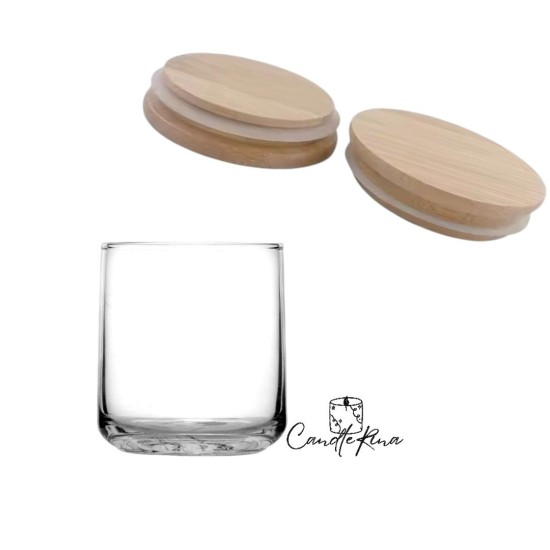 Γυάλινο Ποτήρι 260ml με καπάκι bamboo, φ 7.4 x 8 cm (12ΑΔΑ) 1.80/τμχ 94001