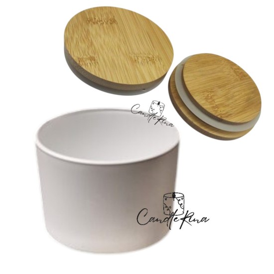 Γυάλινο Ποτήρι 205ml άσπρο με καπάκι bamboo, φ 8.2 x 5.8 cm (12ΑΔΑ) 2,60/τμχ 55600