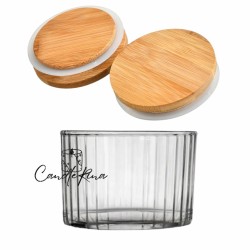 Γυάλινο Ποτήρι 205ml ριγέ με καπάκι bamboo